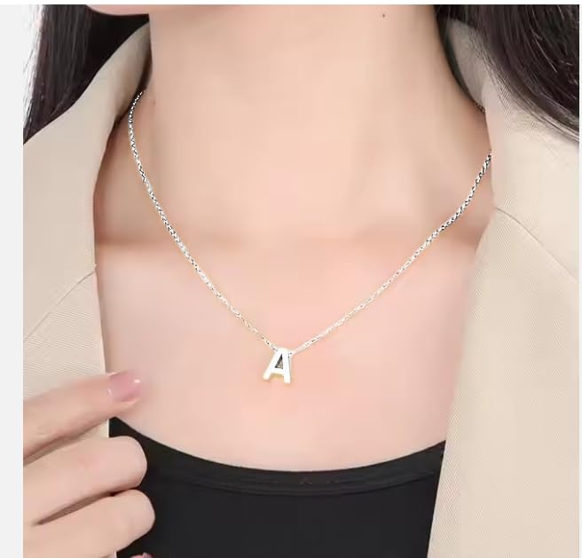 Initial Letter Necklace for Women – White Gold Plated 316L Stainless Steel, 15.5” + 2” Extender, Dainty Personalized Pendant Jewelry with Gift Box