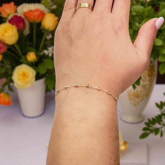 14K Solid Gold Satellite Chain Bracelet – 2mm Dainty Beaded Link Design, Minimalist Fine Jewelry for Women, Adjustable Length, Elegant Gift for Her, Comes with Gift Box