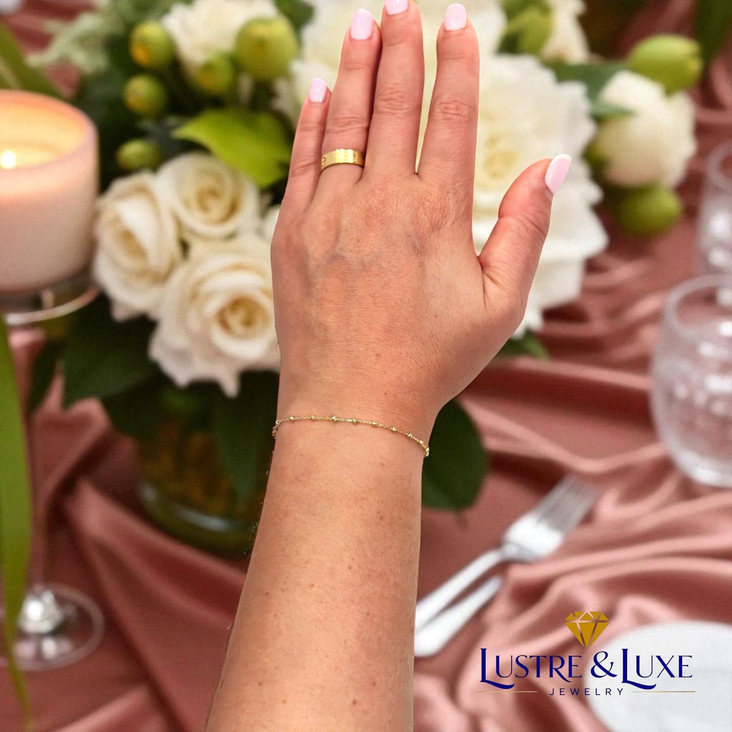 14K Solid Gold Satellite Chain Bracelet – 2mm Dainty Beaded Link Design, Minimalist Fine Jewelry for Women, Adjustable Length, Elegant Gift for Her, Comes with Gift Box