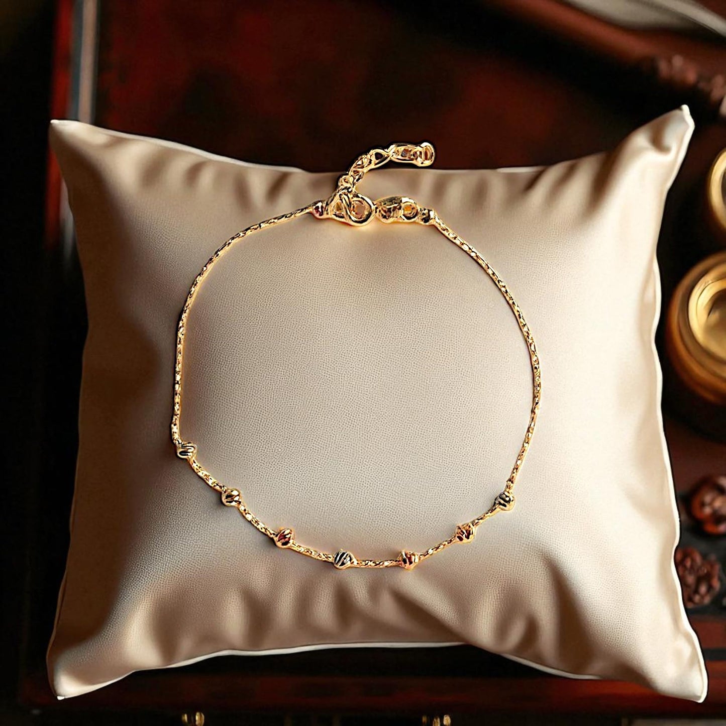 14K Solid Gold Satellite Chain Bracelet – 2mm Dainty Beaded Link Design, Minimalist Fine Jewelry for Women, Adjustable Length, Elegant Gift for Her, Comes with Gift Box