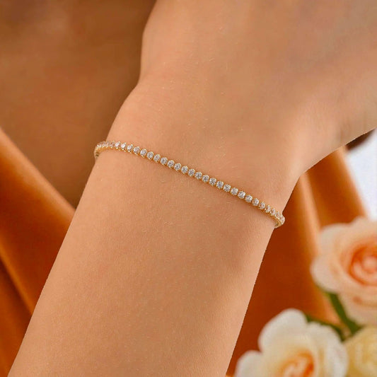 14K Solid Gold Tennis Bracelet for Women – Dainty 2mm Round-Cut Lab Zirconia, Classic Prong Setting, Fine Jewelry Gift for Her, Comes with Gift Box