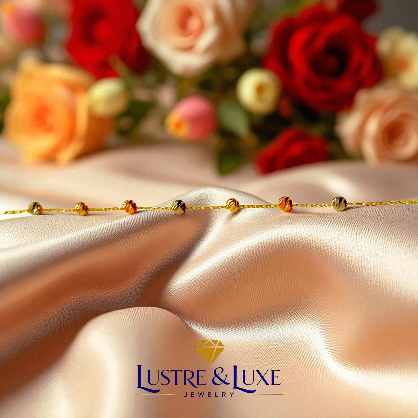 14K Solid Gold Satellite Chain Bracelet – 2mm Dainty Beaded Link Design, Minimalist Fine Jewelry for Women, Adjustable Length, Elegant Gift for Her, Comes with Gift Box