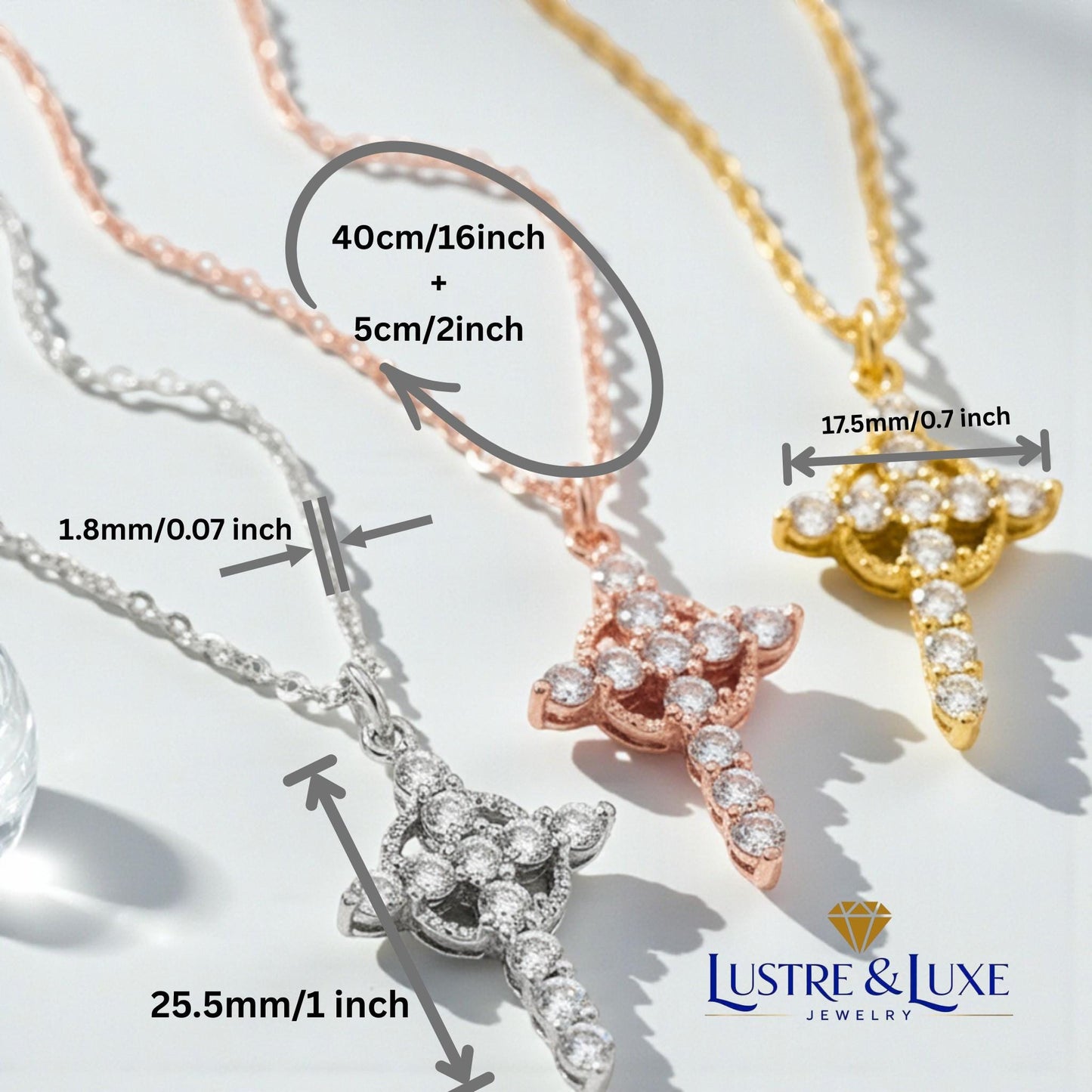 Cubic Zirconia Cross Necklace, Gold Silver Christian Pendant, Faith Jewelry Gift for Her