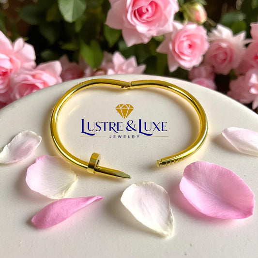 Nail Bangle Bracelet – 18K White Gold Plated, 316L Stainless Steel, Modern Minimalist Jewelry for Women