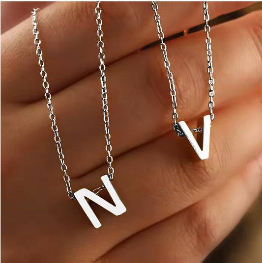 Initial Letter Necklace for Women – White Gold Plated 316L Stainless Steel, 15.5” + 2” Extender, Dainty Personalized Pendant Jewelry with Gift Box