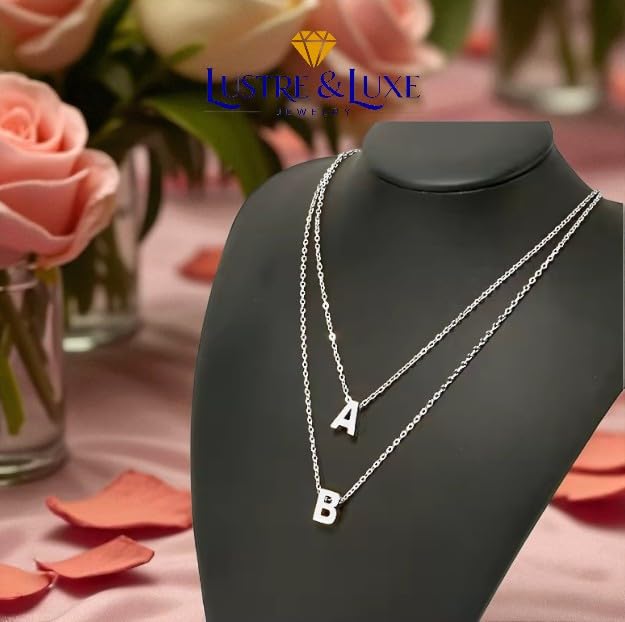 Initial Letter Necklace for Women – White Gold Plated 316L Stainless Steel, 15.5” + 2” Extender, Dainty Personalized Pendant Jewelry with Gift Box