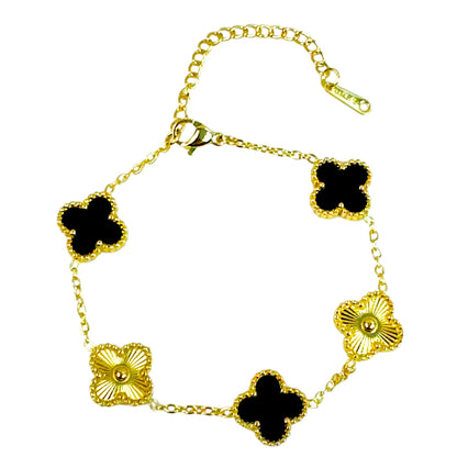 Four Leaf Clover Bracelet for Women – 18K Gold Plated 316L Stainless Steel, Double-Sided Mother of Pearl, Adjustable Lucky Charm Link Bracelet, Elegant Jewelry Gift for Her, Comes with gift Box.