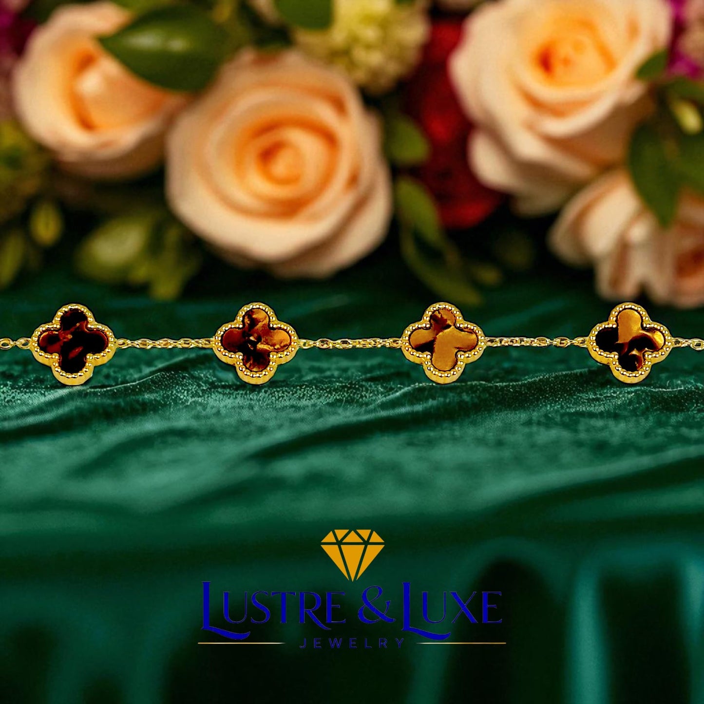 Four Leaf Clover Bracelet for Women – 18K Gold Plated 316L Stainless Steel, Double-Sided Mother of Pearl, Adjustable Lucky Charm Link Bracelet, Elegant Jewelry Gift for Her, Comes with gift Box.