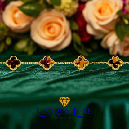 Four Leaf Clover Bracelet for Women – 18K Gold Plated 316L Stainless Steel, Double-Sided Mother of Pearl, Adjustable Lucky Charm Link Bracelet, Elegant Jewelry Gift for Her, Comes with gift Box.