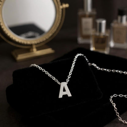 Initial Letter Necklace for Women – White Gold Plated 316L Stainless Steel, 15.5” + 2” Extender, Dainty Personalized Pendant Jewelry with Gift Box