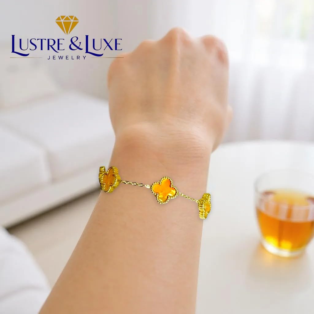 Four Leaf Clover Bracelet for Women – 18K Gold Plated 316L Stainless Steel, Double-Sided Mother of Pearl, Adjustable Lucky Charm Link Bracelet, Elegant Jewelry Gift for Her, Comes with gift Box.