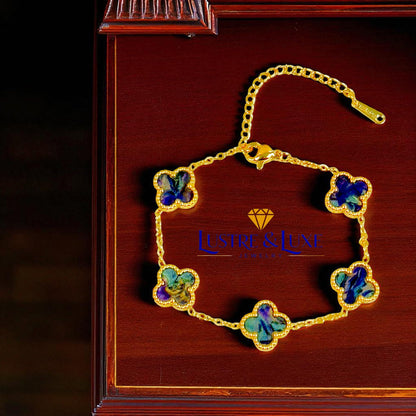 Four Leaf Clover Bracelet for Women – 18K Gold Plated 316L Stainless Steel, Double-Sided Mother of Pearl, Adjustable Lucky Charm Link Bracelet, Elegant Jewelry Gift for Her, Comes with gift Box.