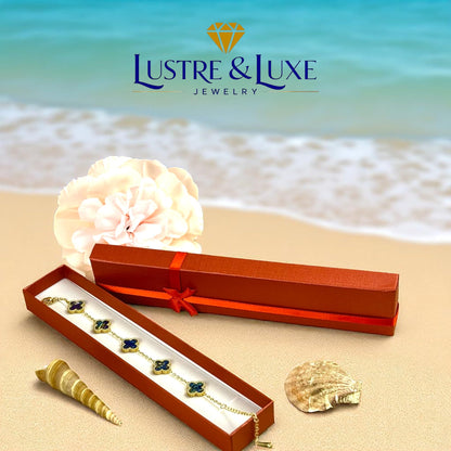 Four Leaf Lucky Clover Bracelet for Women, 18K Gold Plated Stainless Steel, Double Side Unique Mother Pearl Colors, Adjustable Link, Free Valentines Gift Box, Great Gift For Her.