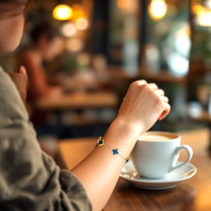 Four Leaf Clover Bracelet for Women - 18K Gold Plated 316L Stainless Steel, Double-Sided Mother of Pearl Charm, Adjustable Link Lucky Bracelet, Elegant Jewelry Gift for Her with Gift Box