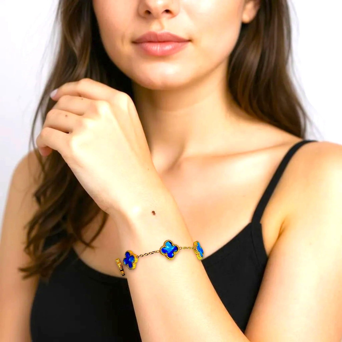 Four Leaf Clover Bracelet for Women – 18K Gold Plated 316L Stainless Steel, Double-Sided Mother of Pearl, Adjustable Lucky Charm Link Bracelet, Elegant Jewelry Gift for Her, Comes with gift Box.