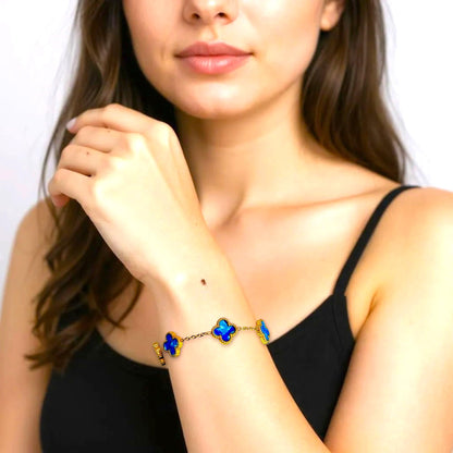 Four Leaf Clover Bracelet for Women – 18K Gold Plated 316L Stainless Steel, Double-Sided Mother of Pearl, Adjustable Lucky Charm Link Bracelet, Elegant Jewelry Gift for Her, Comes with gift Box.