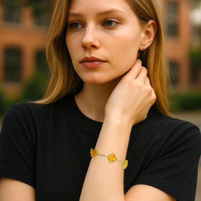 Four Leaf Clover Bracelet for Women – 18K Gold Plated 316L Stainless Steel, Double-Sided Mother of Pearl, Adjustable Lucky Charm Link Bracelet, Elegant Jewelry Gift for Her, Comes with gift Box.