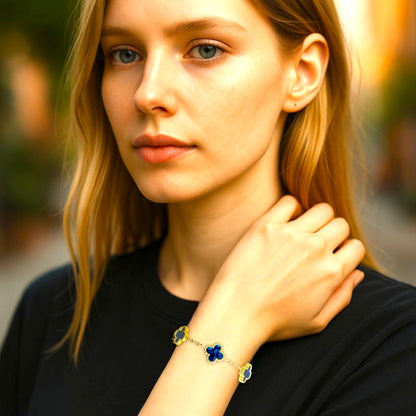 Four Leaf Clover Bracelet for Women – 18K Gold Plated 316L Stainless Steel, Double-Sided Mother of Pearl, Adjustable Lucky Charm Link Bracelet, Elegant Jewelry Gift for Her, Comes with gift Box.