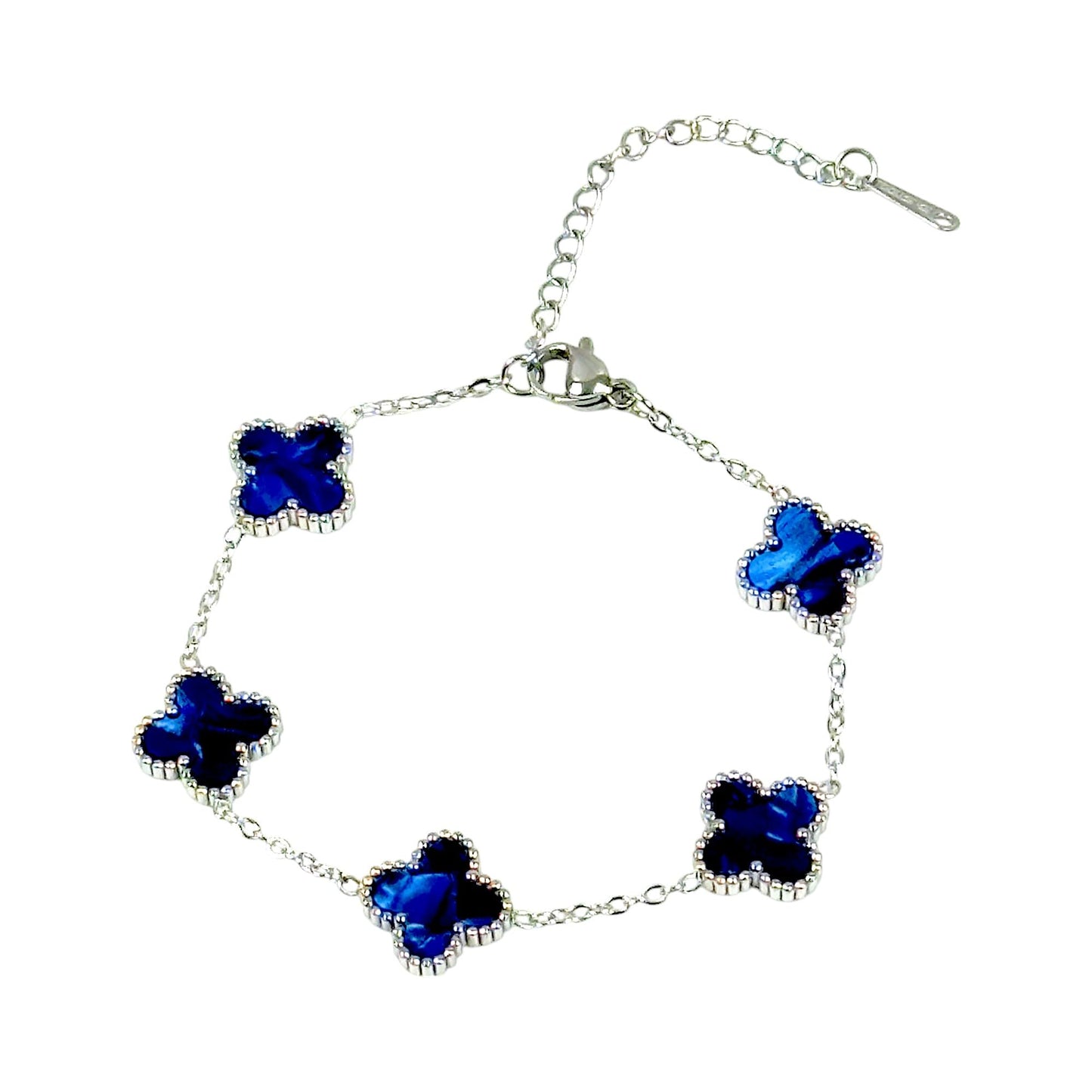 Four Leaf Clover Bracelet for Women – White Gold Plated 316L Stainless Steel, Double-Sided Mother of Pearl, Adjustable Lucky Charm Link Bracelet, Elegant Jewelry Gift for Her, Comes with gift Box.