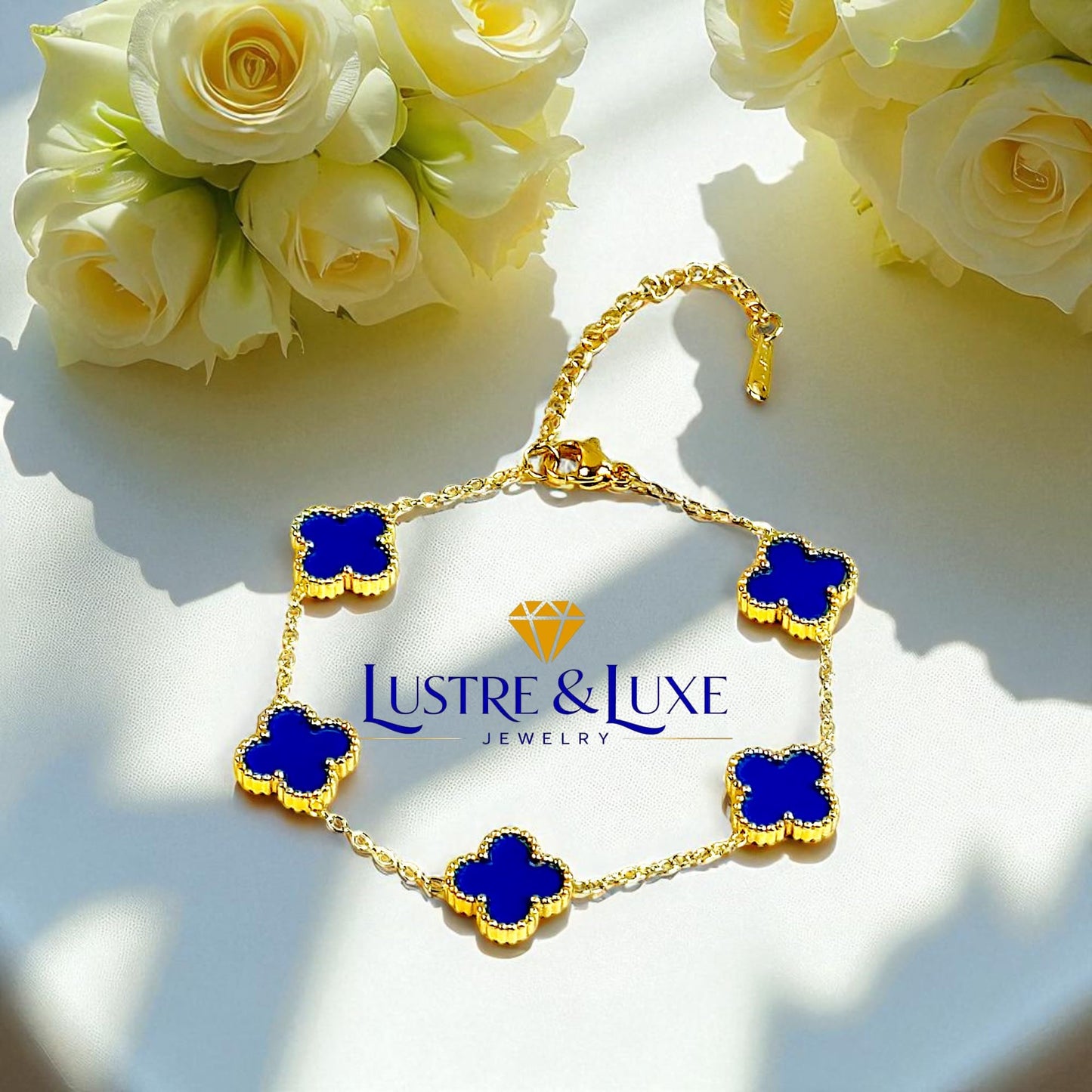 Four Leaf Clover Bracelet for Women – 18K Gold Plated 316L Stainless Steel, Double-Sided Mother of Pearl, Adjustable Lucky Charm Link Bracelet, Elegant Jewelry Gift for Her, Comes with gift Box.