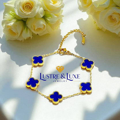 Four Leaf Clover Bracelet for Women – 18K Gold Plated 316L Stainless Steel, Double-Sided Mother of Pearl, Adjustable Lucky Charm Link Bracelet, Elegant Jewelry Gift for Her, Comes with gift Box.