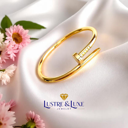 Nail Bangle Bracelet – 18K White Gold Plated, 316L Stainless Steel, Modern Minimalist Jewelry for Women