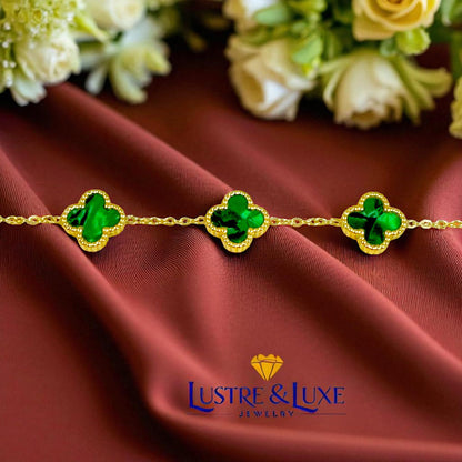 Four Leaf Clover Bracelet for Women – 18K Gold Plated 316L Stainless Steel, Double-Sided Mother of Pearl, Adjustable Lucky Charm Link Bracelet, Elegant Jewelry Gift for Her, Comes with gift Box.