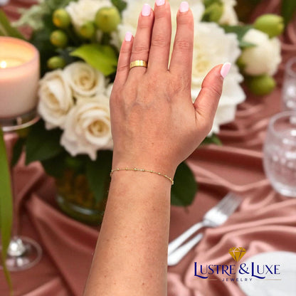 14K Solid Gold Satellite Chain Bracelet – 2mm Dainty Beaded Link Design, Minimalist Fine Jewelry for Women, Adjustable Length, Elegant Gift for Her, Comes with Gift Box