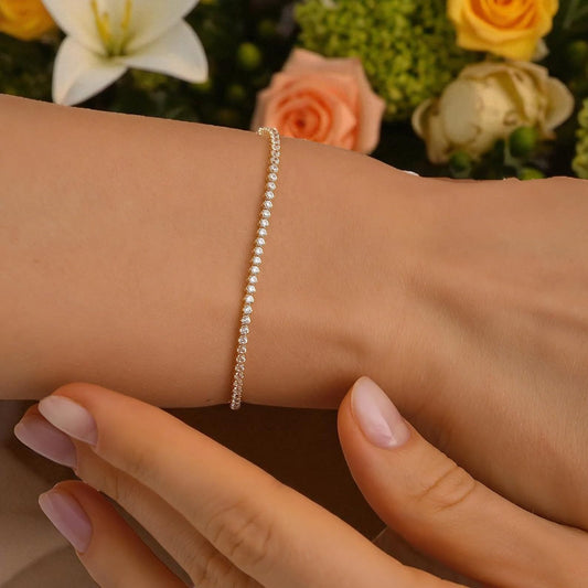 14K Solid Gold Tennis Bracelet for Women – Dainty 2mm Round-Cut Lab Zirconia, Classic Prong Setting, Fine Jewelry Gift for Her, Comes with Gift Box