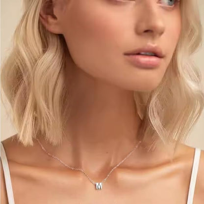 Initial Letter Necklace for Women – White Gold Plated 316L Stainless Steel, 15.5” + 2” Extender, Dainty Personalized Pendant Jewelry with Gift Box