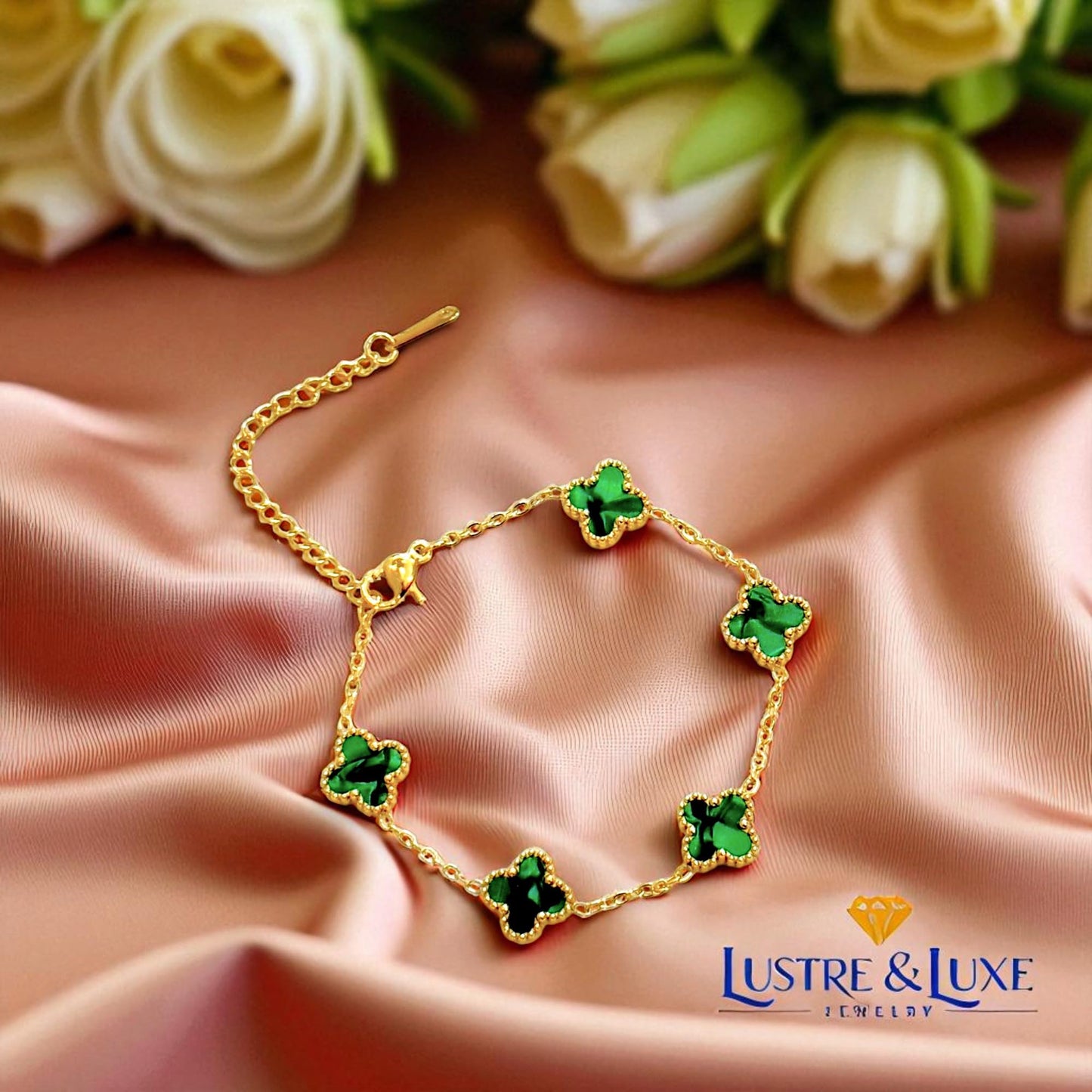 Four Leaf Clover Bracelet for Women - 18K Gold Plated 316L Stainless Steel, Double-Sided Mother of Pearl Charm, Adjustable Link Lucky Bracelet, Elegant Jewelry Gift for Her with Gift Box