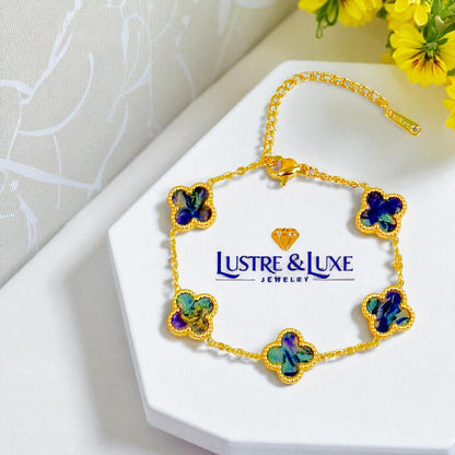 Four Leaf Clover Bracelet for Women – 18K Gold Plated 316L Stainless Steel, Double-Sided Mother of Pearl, Adjustable Lucky Charm Link Bracelet, Elegant Jewelry Gift for Her, Comes with gift Box.