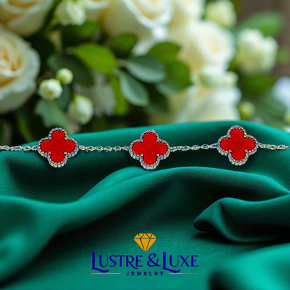 Four Leaf Clover Bracelet for Women – White Gold Plated 316L Stainless Steel, Double-Sided Mother of Pearl, Adjustable Lucky Charm Link Bracelet, Elegant Jewelry Gift for Her, Comes with gift Box.