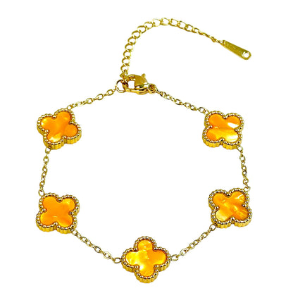 Four Leaf Clover Bracelet for Women – 18K Gold Plated 316L Stainless Steel, Double-Sided Mother of Pearl, Adjustable Lucky Charm Link Bracelet, Elegant Jewelry Gift for Her, Comes with gift Box.