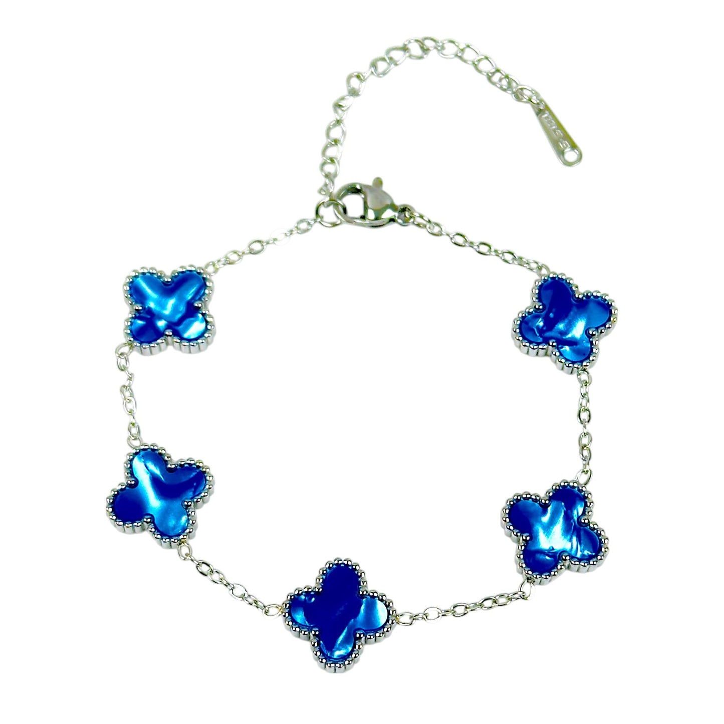 Four Leaf Clover Bracelet for Women – White Gold Plated 316L Stainless Steel, Double-Sided Mother of Pearl, Adjustable Lucky Charm Link Bracelet, Elegant Jewelry Gift for Her, Comes with gift Box.