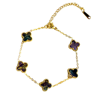 Four Leaf Clover Bracelet for Women - 18K Gold Plated 316L Stainless Steel, Double-Sided Mother of Pearl Charm, Adjustable Link Lucky Bracelet, Elegant Jewelry Gift for Her with Gift Box