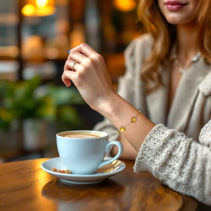 Four Leaf Clover Bracelet for Women - 18K Gold Plated 316L Stainless Steel, Double-Sided Mother of Pearl Charm, Adjustable Link Lucky Bracelet, Elegant Jewelry Gift for Her with Gift Box