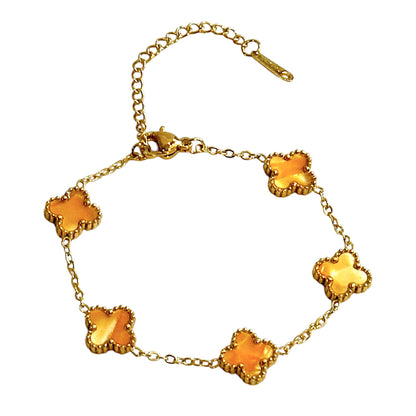 Four Leaf Clover Bracelet for Women - 18K Gold Plated 316L Stainless Steel, Double-Sided Mother of Pearl Charm, Adjustable Link Lucky Bracelet, Elegant Jewelry Gift for Her with Gift Box