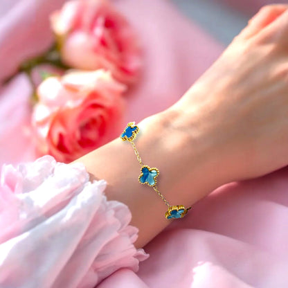 Four Leaf Clover Bracelet for Women - 18K Gold Plated 316L Stainless Steel, Double-Sided Mother of Pearl Charm, Adjustable Link Lucky Bracelet, Elegant Jewelry Gift for Her with Gift Box