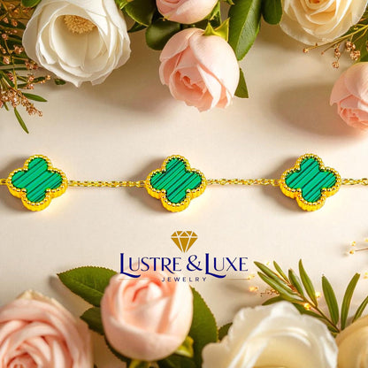 Four Leaf Clover Bracelet for Women – 18K Gold Plated 316L Stainless Steel, Double-Sided Mother of Pearl, Adjustable Lucky Charm Link Bracelet, Elegant Jewelry Gift for Her, Comes with gift Box.