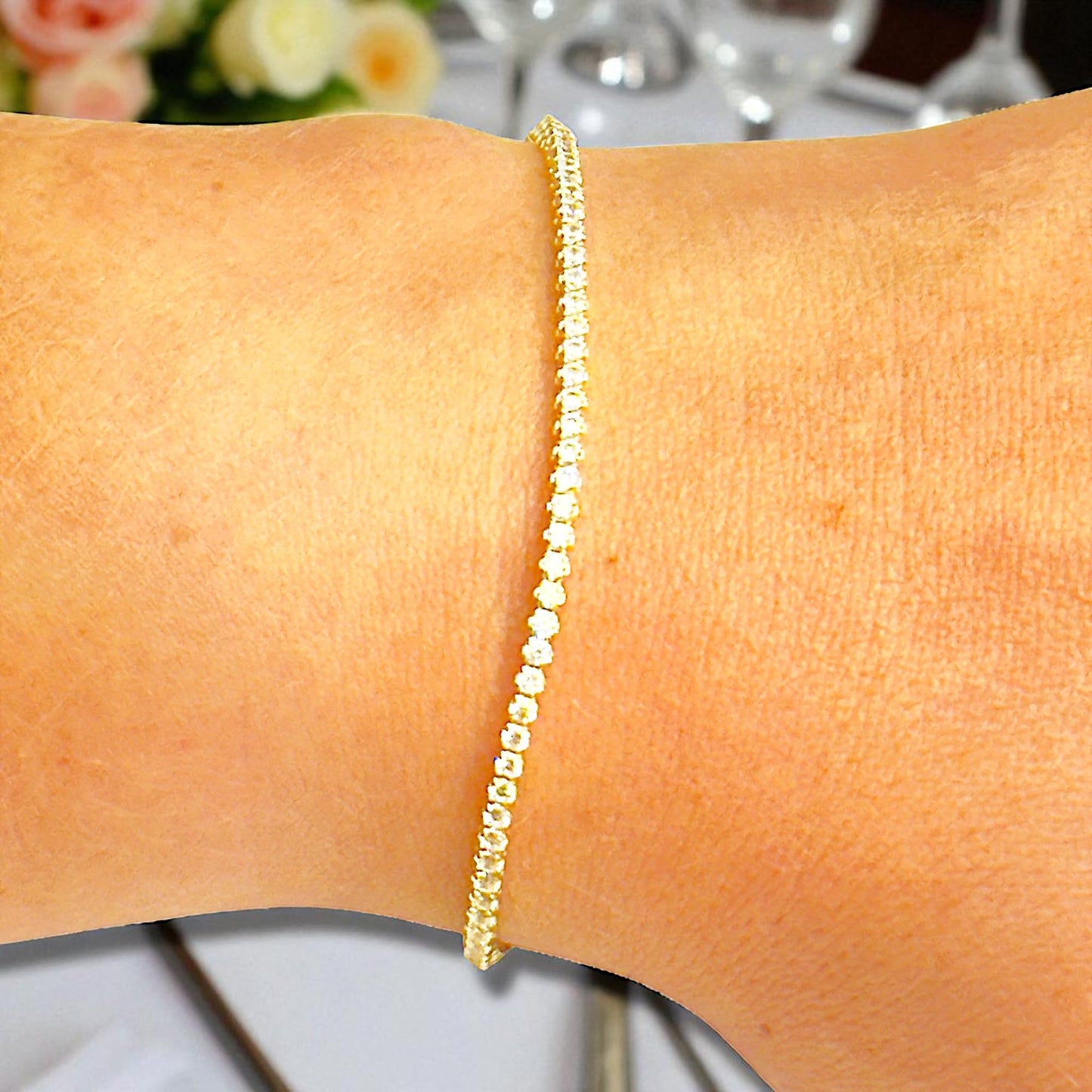 14K Solid Gold Tennis Bracelet for Women – Dainty 2mm Round-Cut Lab Zirconia, Classic Prong Setting, Fine Jewelry Gift for Her, Comes with Gift Box