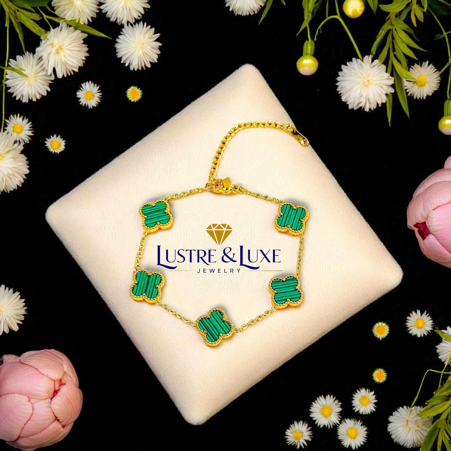 Four Leaf Clover Bracelet for Women – 18K Gold Plated 316L Stainless Steel, Double-Sided Mother of Pearl, Adjustable Lucky Charm Link Bracelet, Elegant Jewelry Gift for Her, Comes with gift Box.