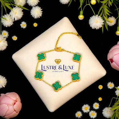 Four Leaf Clover Bracelet for Women – 18K Gold Plated 316L Stainless Steel, Double-Sided Mother of Pearl, Adjustable Lucky Charm Link Bracelet, Elegant Jewelry Gift for Her, Comes with gift Box.