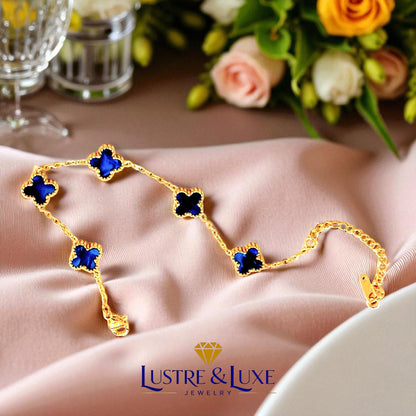 Four Leaf Clover Bracelet for Women - 18K Gold Plated 316L Stainless Steel, Double-Sided Mother of Pearl Charm, Adjustable Link Lucky Bracelet, Elegant Jewelry Gift for Her with Gift Box