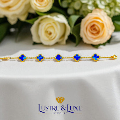 Four Leaf Clover Bracelet for Women – 18K Gold Plated 316L Stainless Steel, Double-Sided Mother of Pearl, Adjustable Lucky Charm Link Bracelet, Elegant Jewelry Gift for Her, Comes with gift Box.