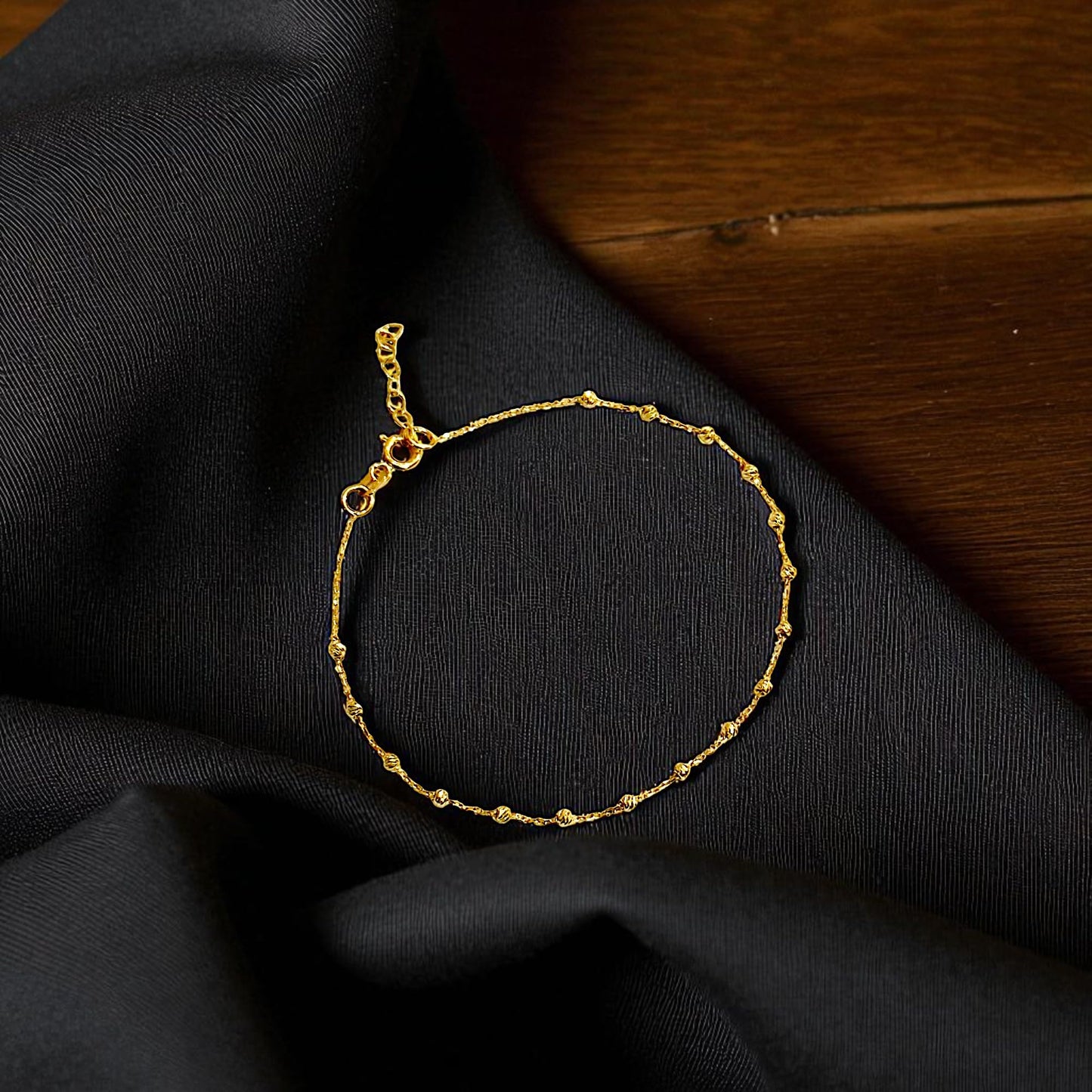 14K Solid Gold Satellite Chain Bracelet – 2mm Dainty Beaded Link Design, Minimalist Fine Jewelry for Women, Adjustable Length, Elegant Gift for Her, Comes with Gift Box
