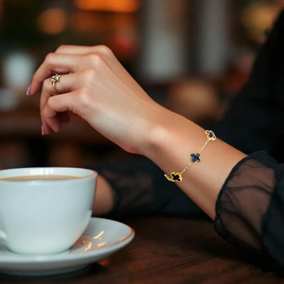 Four Leaf Clover Bracelet for Women - 18K Gold Plated 316L Stainless Steel, Double-Sided Mother of Pearl Charm, Adjustable Link Lucky Bracelet, Elegant Jewelry Gift for Her with Gift Box