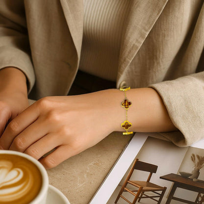 Four Leaf Clover Bracelet for Women – 18K Gold Plated 316L Stainless Steel, Double-Sided Mother of Pearl, Adjustable Lucky Charm Link Bracelet, Elegant Jewelry Gift for Her, Comes with gift Box.