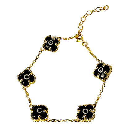 Clover Bracelet - Solid 925 Sterling Silver, 14K Vermeil Gold Plated, Evil Eye, Double Side Handcrafted Unique Glass Artwork , Adjustable Link, Comes in a Beautiful Gift Box, Perfect for Birthdays, Anniversaries, Valentine’s Day, or Mother’s Day.