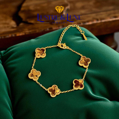 Four Leaf Clover Bracelet for Women – 18K Gold Plated 316L Stainless Steel, Double-Sided Mother of Pearl, Adjustable Lucky Charm Link Bracelet, Elegant Jewelry Gift for Her, Comes with gift Box.